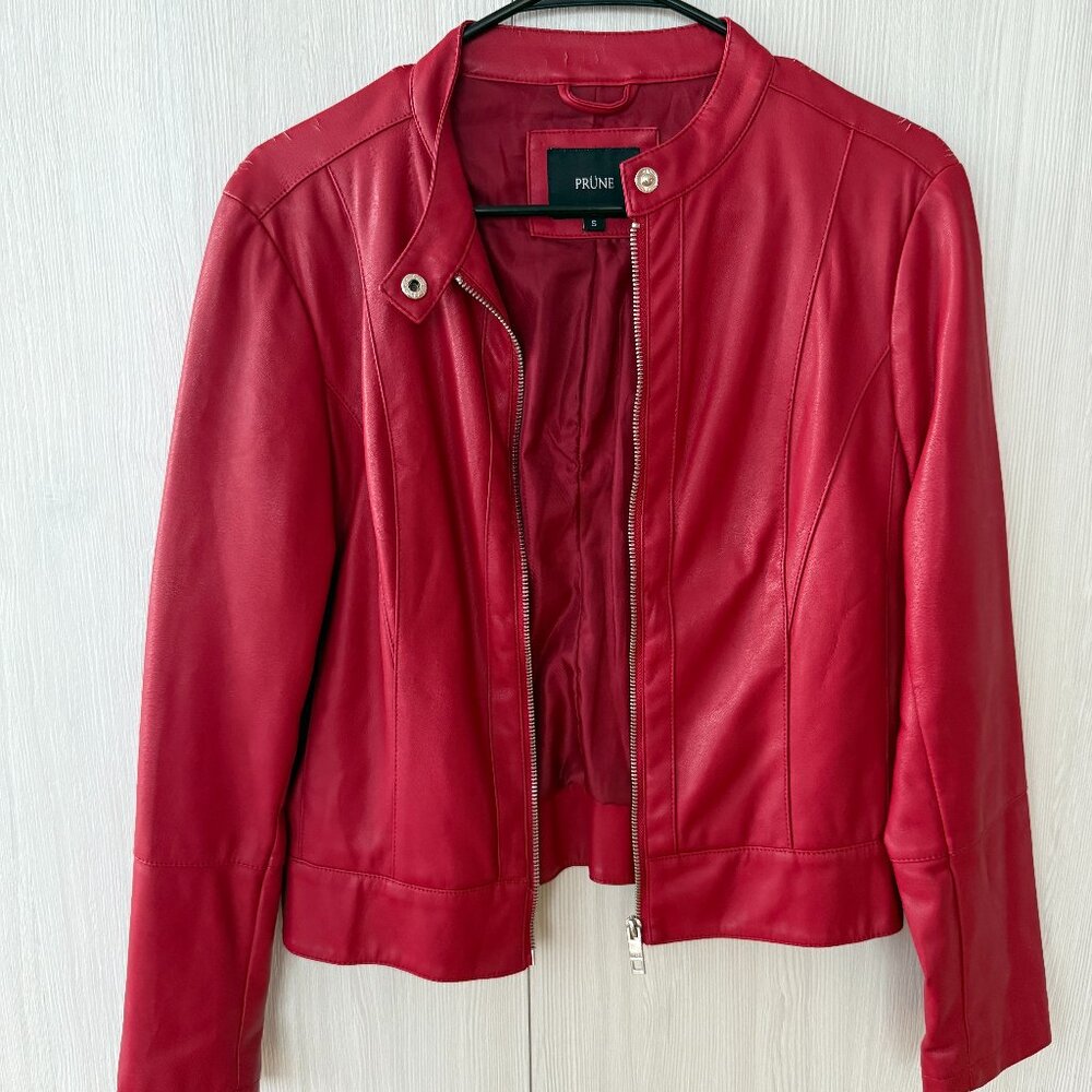 Prüne Red Faux Leather Moto Jacket – Size S (sale ends today)